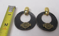 Harley-Davidson HD Leather Hoop Gold Colored Earrings Jewelry Bar Shield Logo