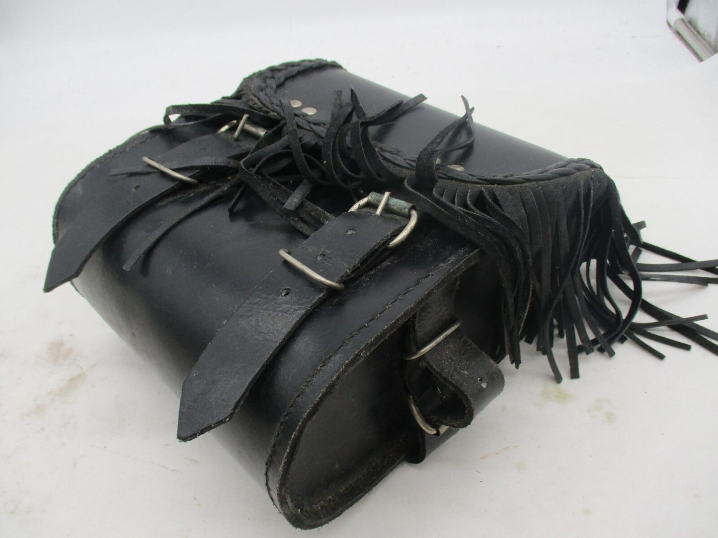 Harley Davidson Black Leather Pouch Bag Sissy Bar Backrest Pouch Tassels