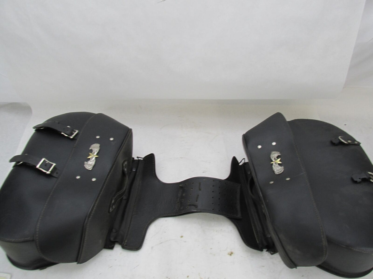 Set of Harley Davidson Universal Pleather Black Saddle Bags w/ Eagle Star Emblem