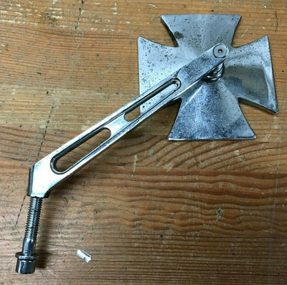 Chrome Maltese Mirror Slotted Stem Left Side Harley Used Old School Patina