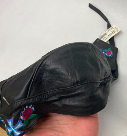 Hot Leathers Leather Head Wrap Black Rose Cross Embroidered