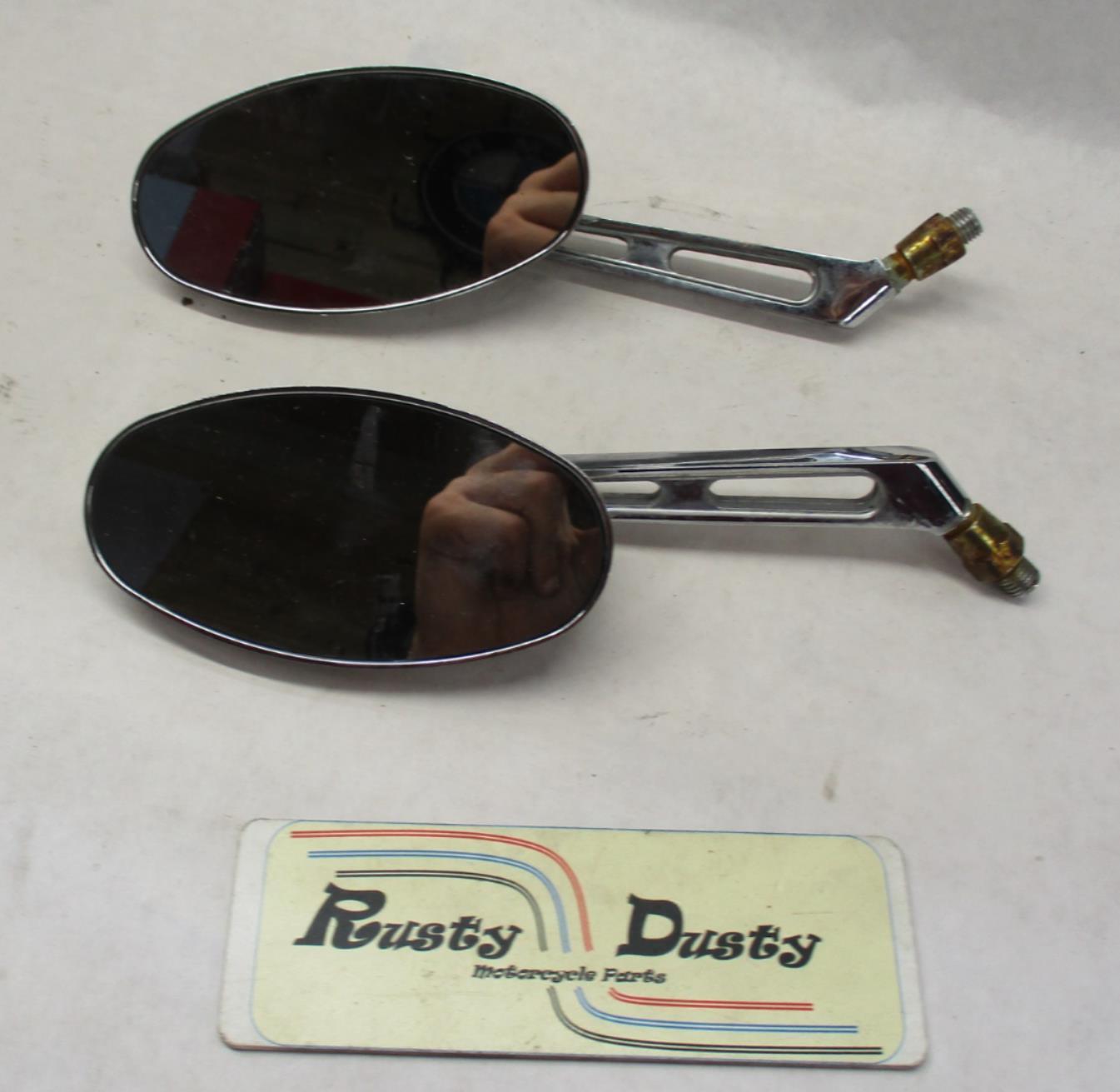 Harley Chrome Set Oval Custom Mirrors Slotted Sportster Softail Dyna