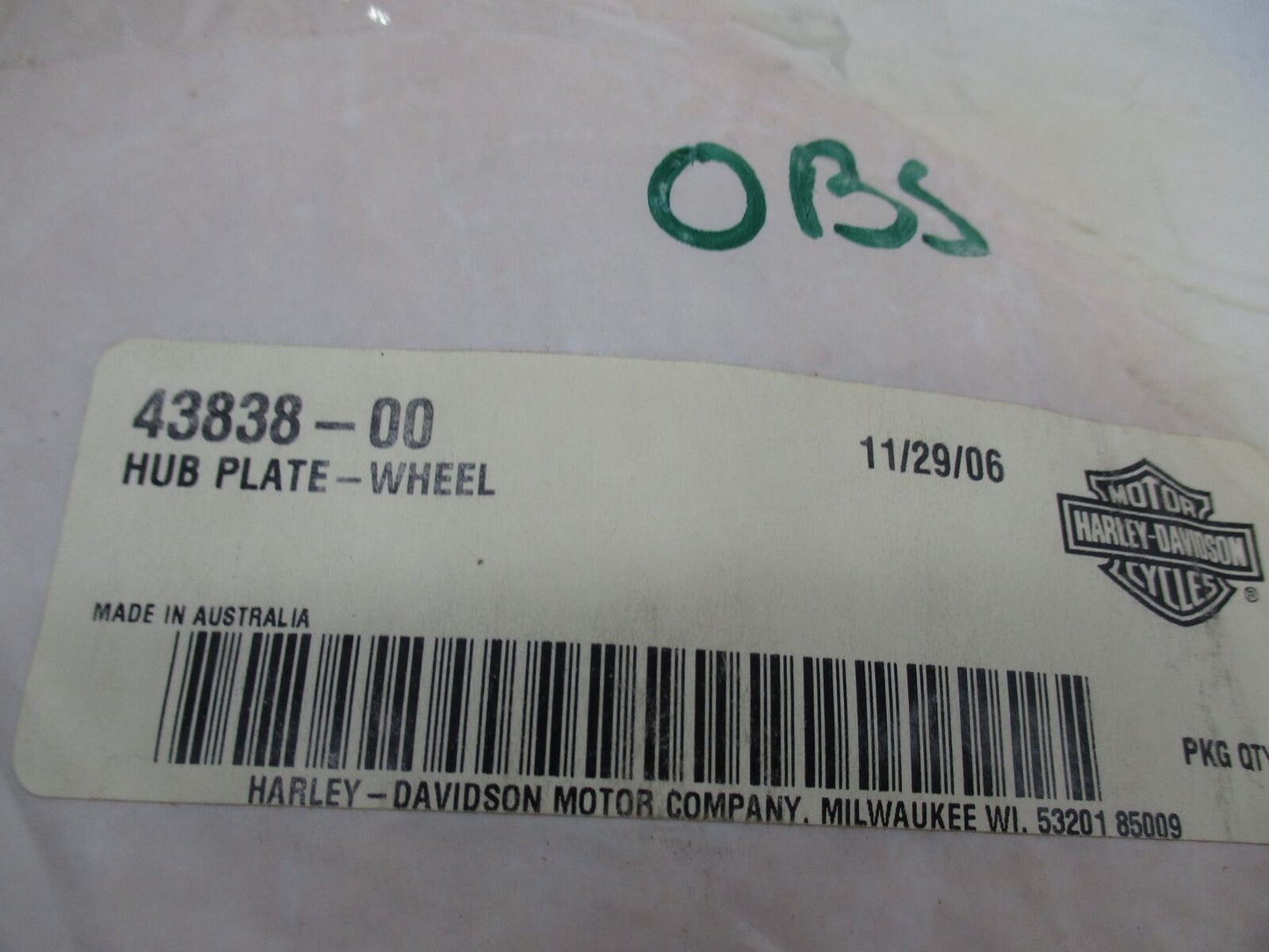 Harley Davidson Genuine NOS Wheel Hub Plate 43838-00