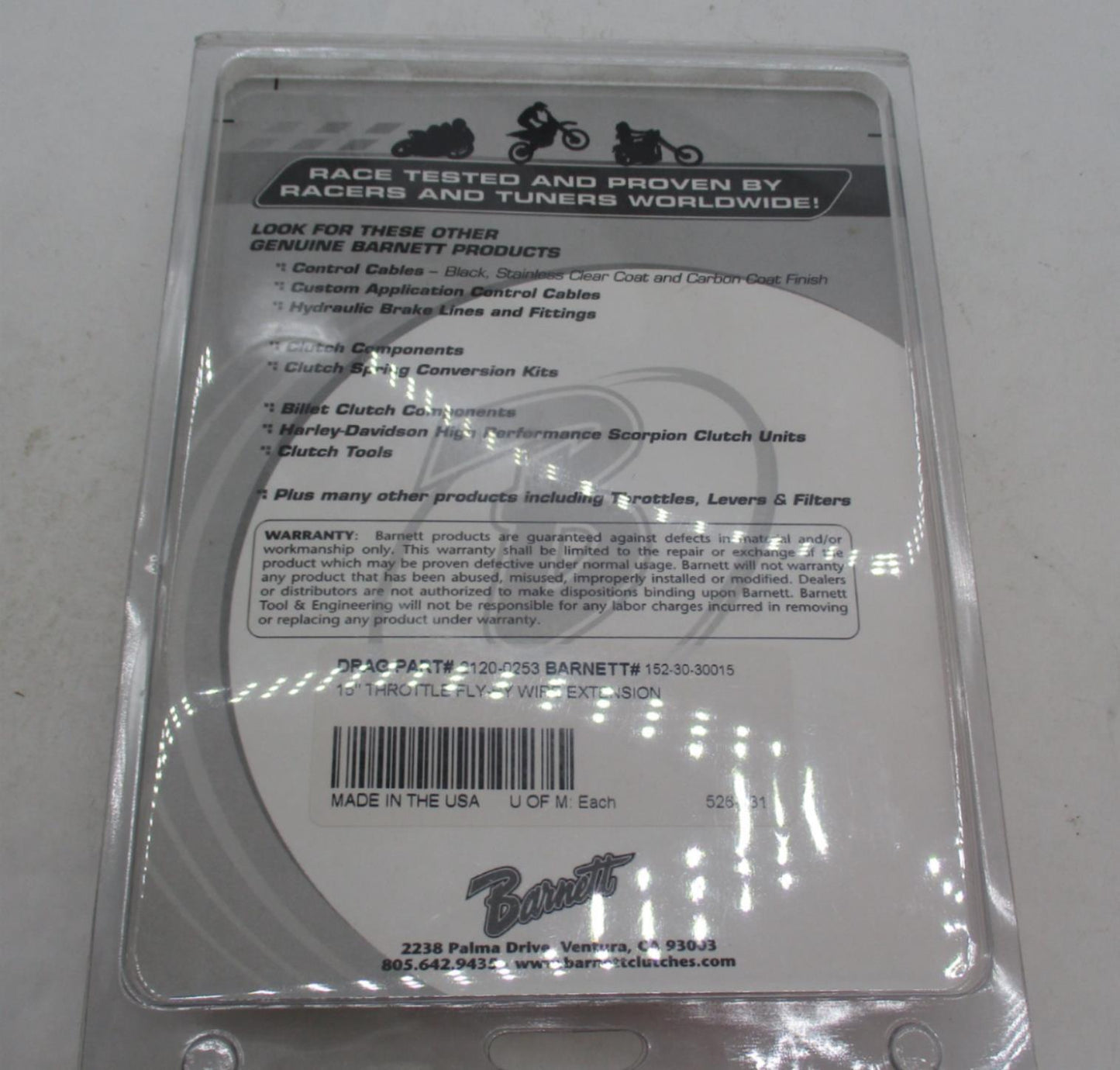 Harley Davidson Barnett 15" Throttle Fly-By Wire Extension 152-30-30015