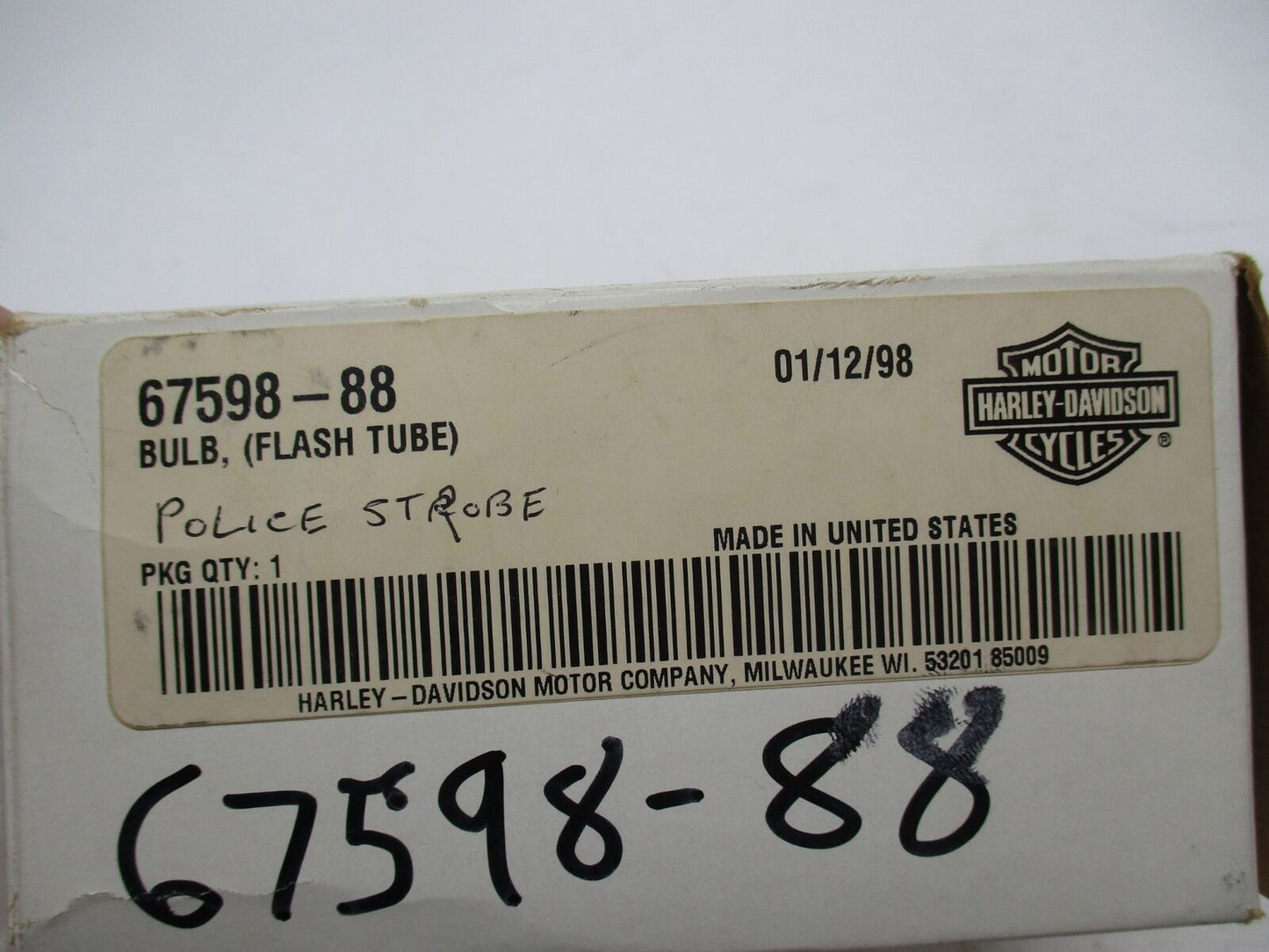Harley Davidson Genuine NOS Police Flash Tube Bulb 67598-88