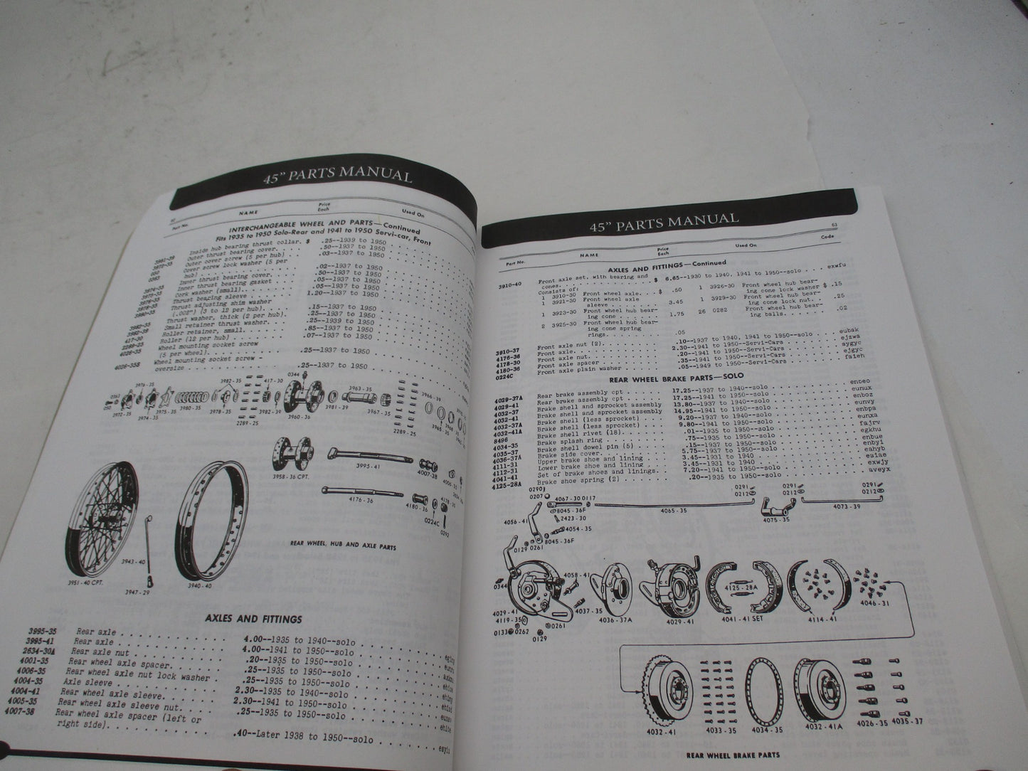 Harley 45" Service Parts Dope WR WL WLA G Servi-Cars Manual Parts Book